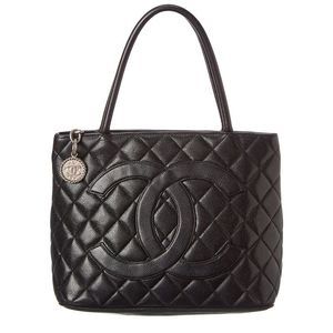 Chanel Black Quilted Caviar Leather Medallion Tote (Authentic Pre-Owned)